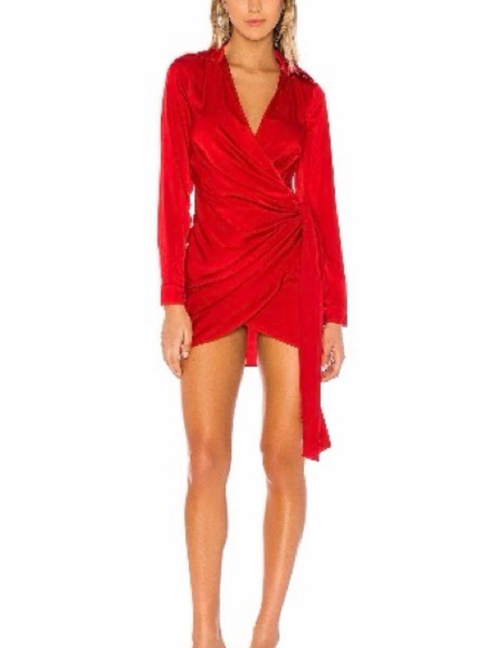 superdown Red Long Sleeve Wrap Mini Dress